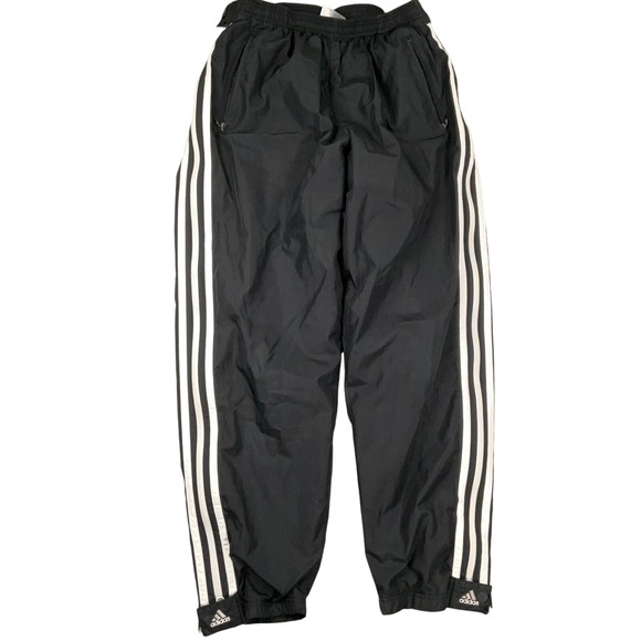Adidas Track Pants Women Lg Black  White 3-Stripe Athletic Full Side Zip Nylon - Picture 1 of 12